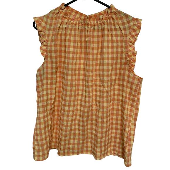 Nanette Lepore Orange Yellow Gingham Plaid Ruffle Sleeve Blouse Size Large - Picture 1 of 6